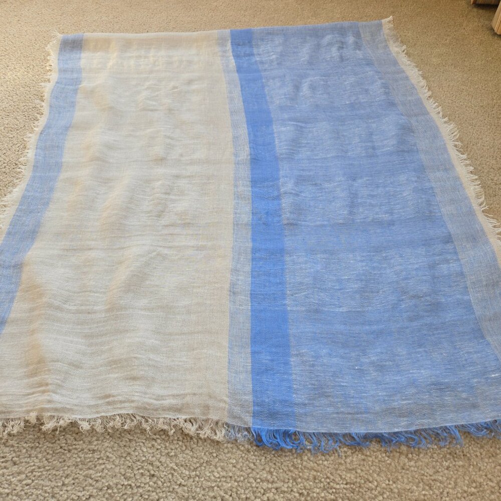 Oska Linen Scarf Blue White - Picture 3 of 7